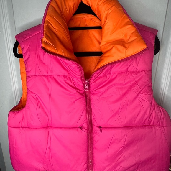 Vibrant Pink and Orange Women's Cropped Reversible Vest - Picture 3 of 13